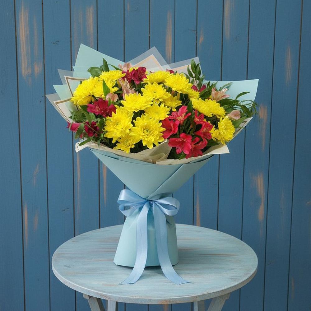 Букет цветов из: Альстромерии и Хризантемы в Ленинском