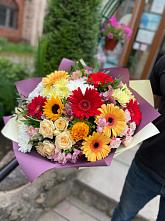 Букет цветов из:  Герберы, Ромашки, Хризантемы, Розы и Подсолнухи #REPLACE_PRED# Ленинском