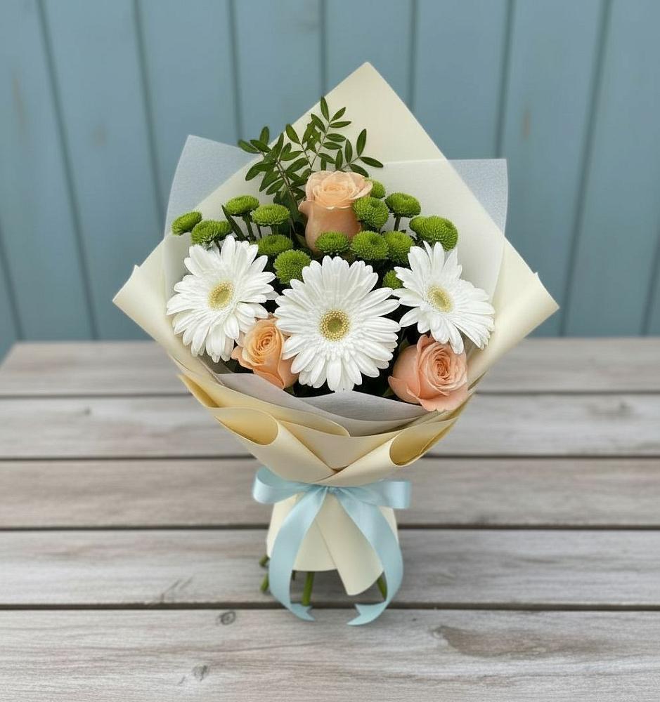 Букет цветов из: Герберы, Розы и Хризантемы в Ленинском