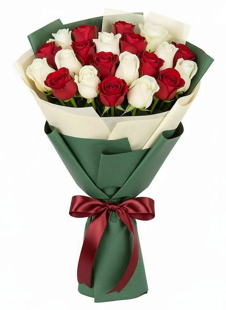 Букет Микс из красных и белых роз в Ленинском