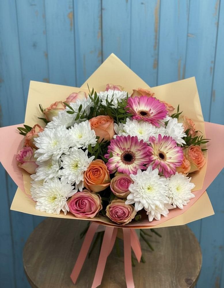 Букет цветов из: Розы, Герберы и Хризантемы в Ленинском