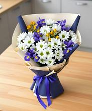 Букет цветов из:  Розы, Ирисы и Хризантемы в Ленинском
