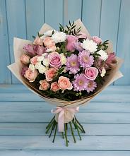 Букет цветов из:  Хризантемы, Розы и Альстромерии в Ленинском