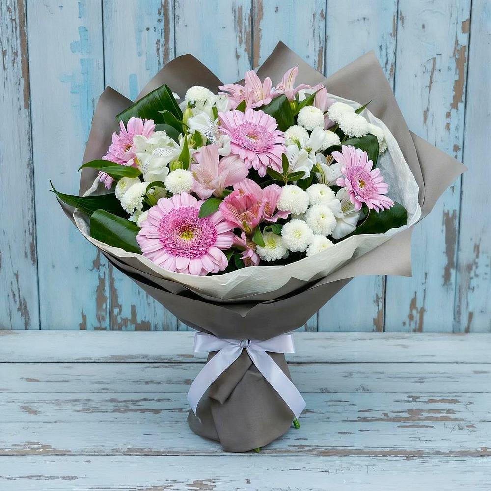 Букет цветов из: Герберы, Альстромерии и Хризантемы в Ленинском